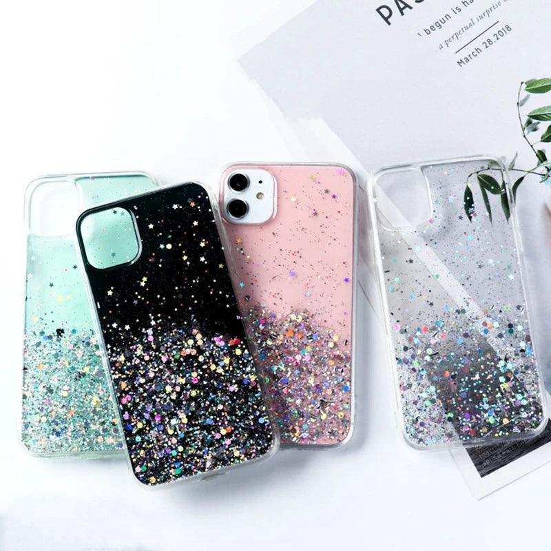 Bling Starry Sky Phone Case for iPhone 11–16 Series, Glitter Star Shiny Transparent Protective Cover