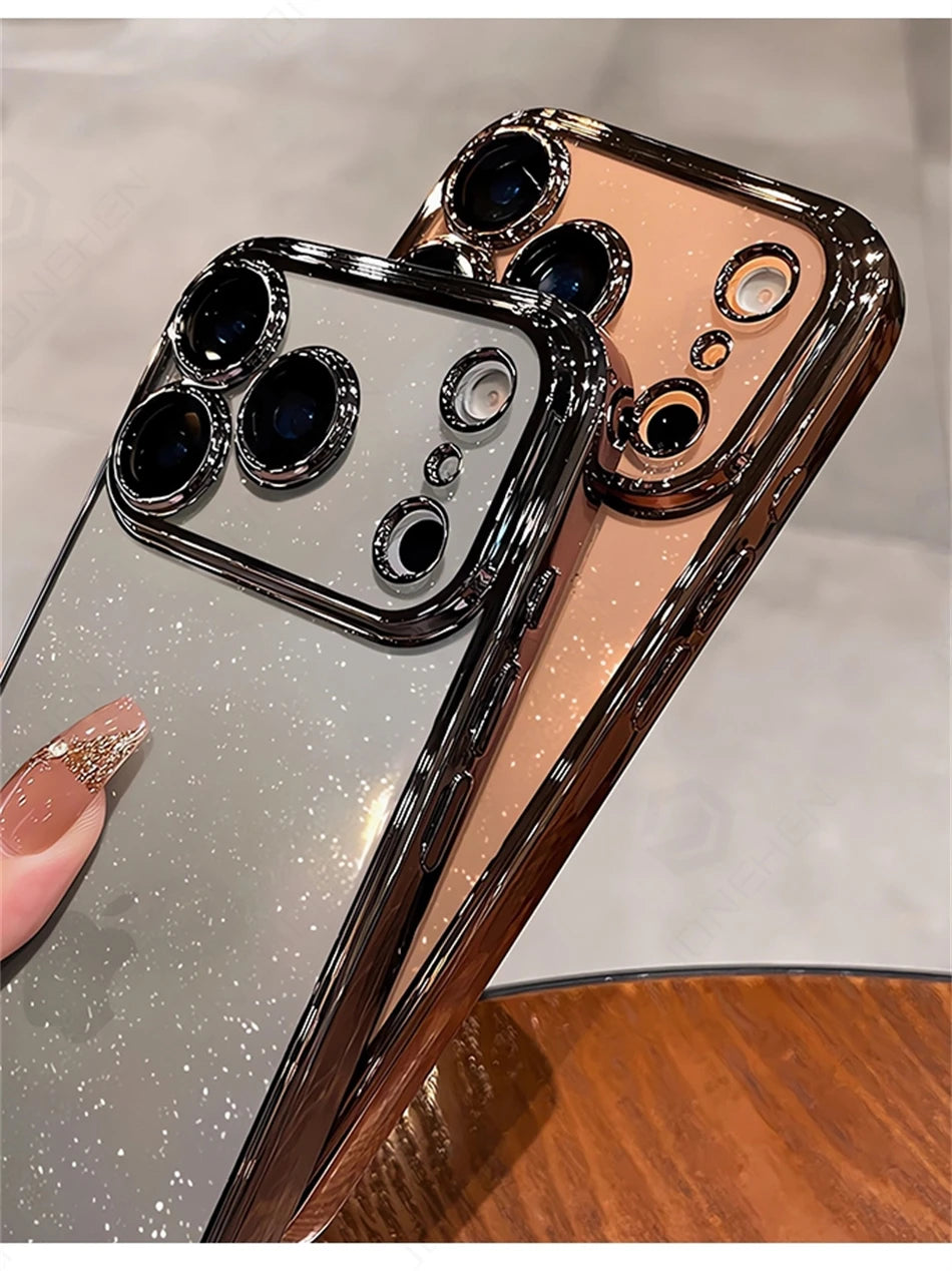 Luxury Transparent Glitter Clear Slim Case for iPhone 12–17 Series, Orange Painted Bumper Lens Protection Hard Cover