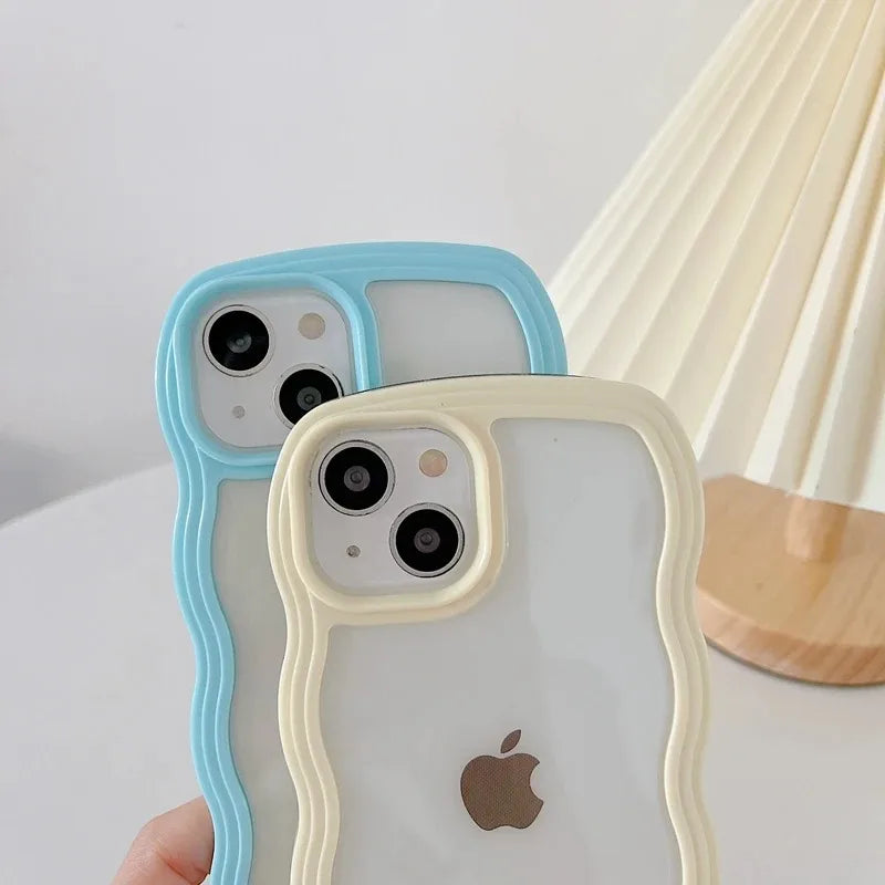 Candy Wavy Lines Bumper Case for iPhone X–17 Series – Shockproof Transparent Protective Cover