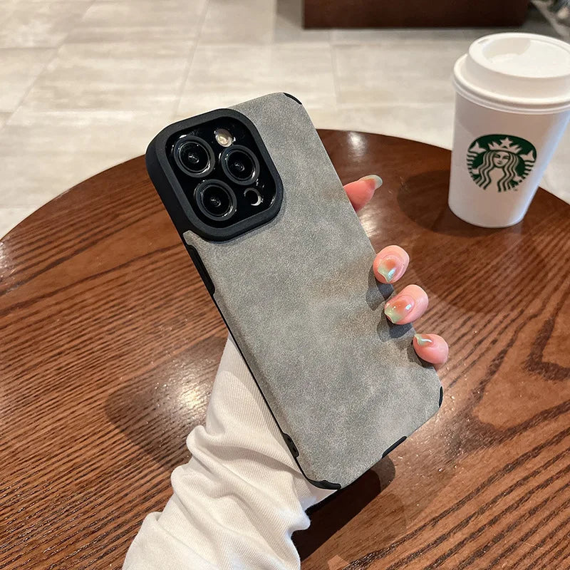 Matte Leather Silicone Phone Case for iPhone 11–17 Series – Shockproof Protective Cover with Lens Protection