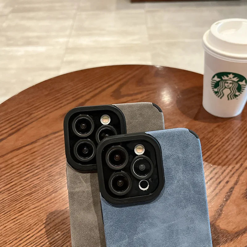 Matte Leather Silicone Phone Case for iPhone 11–17 Series – Shockproof Protective Cover with Lens Protection