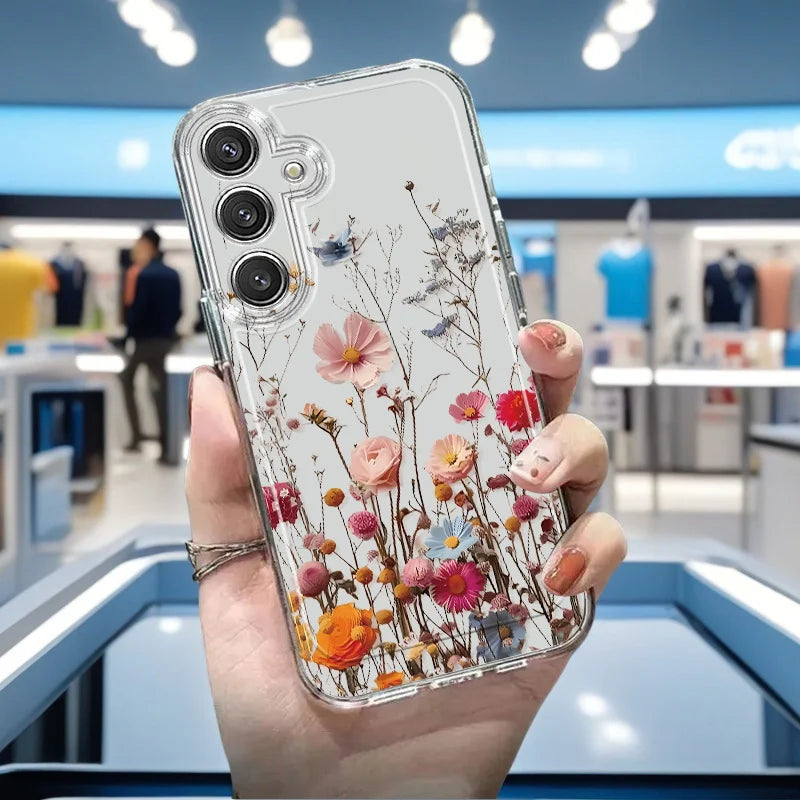 Flowers Vine Clear Case for Samsung Galaxy S21–S26 & A Series – Floral Transparent Protective Cover for Ultra / Plus / FE / 5G