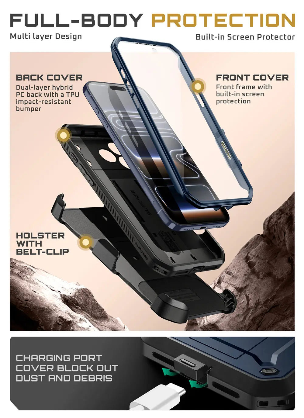 Heavy Duty SUPCASE UB Pro Case for iPhone 17 Pro Max 6.9" – Rugged Full-Body Armor Cover with Built-in Screen Protector