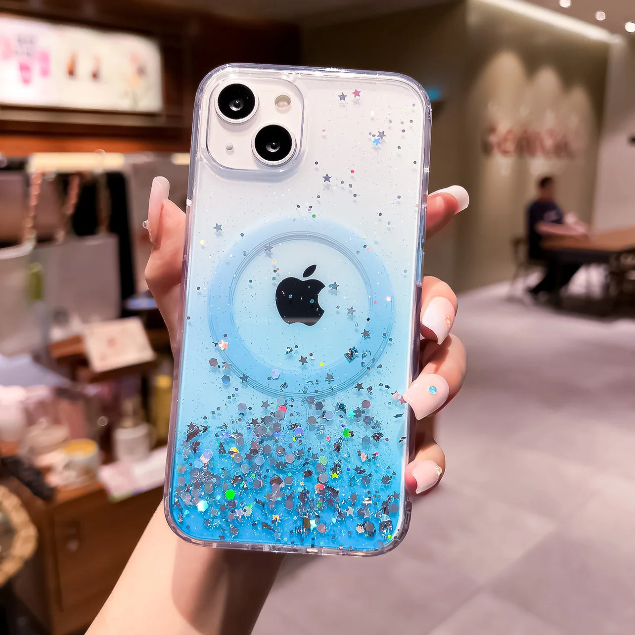 Gradient Glitter Sequins Magnetic Phone Case for iPhone 7–17 Series, MagSafe Compatible Protective Cover