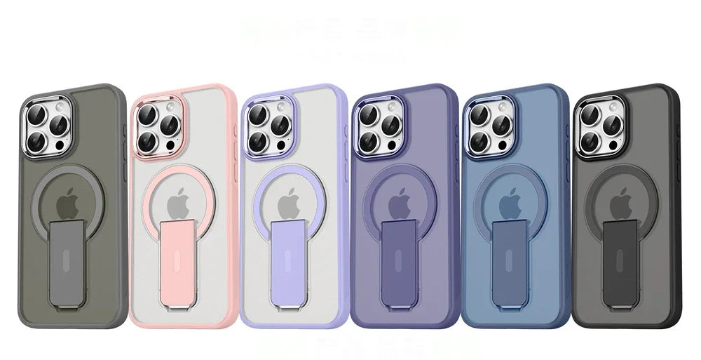 Luxury MagSafe Folding Stand Case for iPhone 11–16 Series – Magnetic Matte Translucent Protective Back Cover