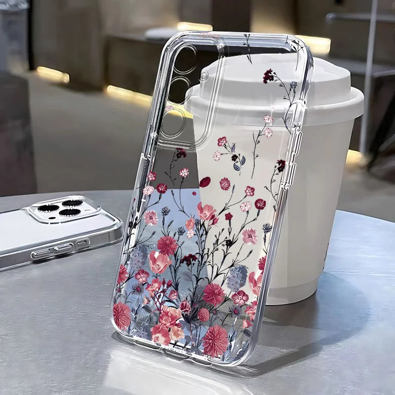 Flowers Vine Clear Case for Samsung Galaxy S21–S26 & A Series – Floral Transparent Protective Cover for Ultra / Plus / FE / 5G