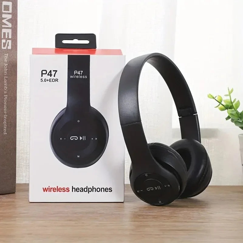 P47 Bluetooth Wireless Headphones – Foldable HiFi Stereo Bass Earphones with Mic & USB Adapter for iPhone, Gaming & Kids