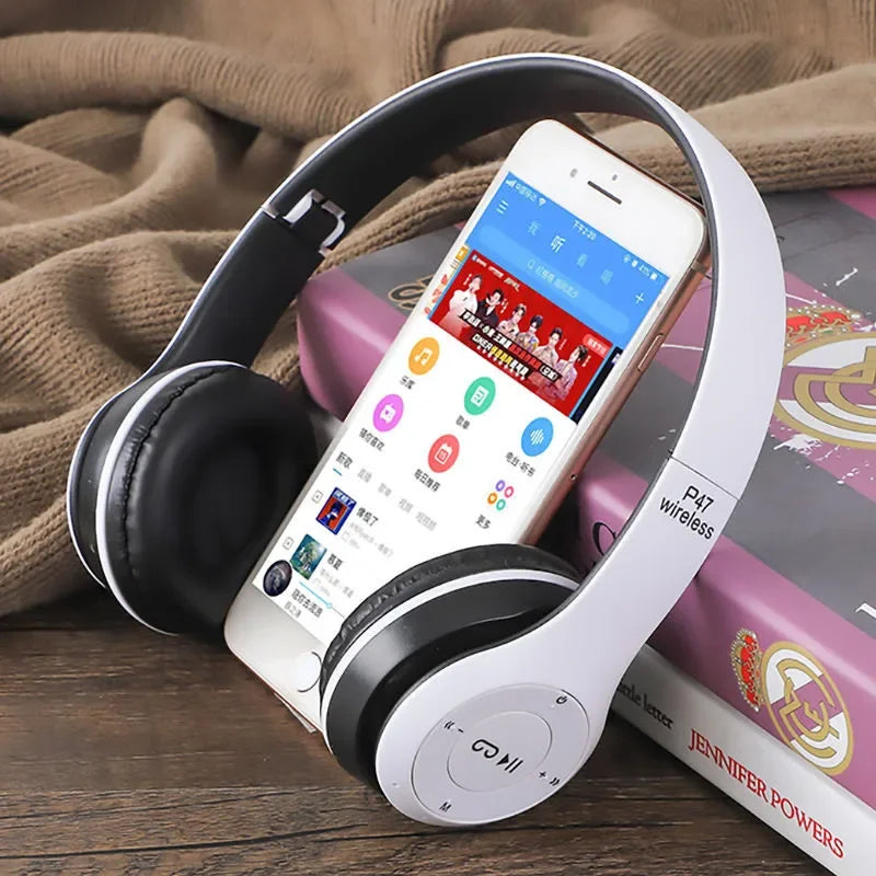 P47 Bluetooth Wireless Headphones – Foldable HiFi Stereo Bass Earphones with Mic & USB Adapter for iPhone, Gaming & Kids