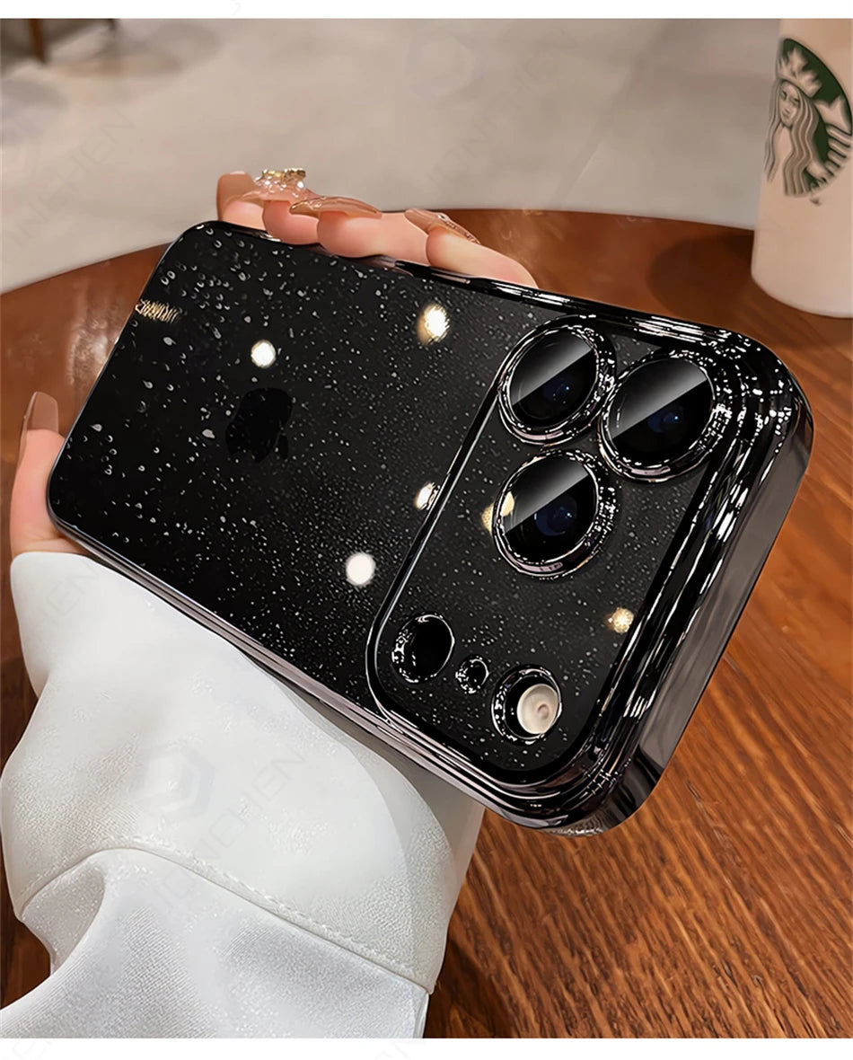 Luxury Transparent Glitter Clear Slim Case for iPhone 12–17 Series, Orange Painted Bumper Lens Protection Hard Cover