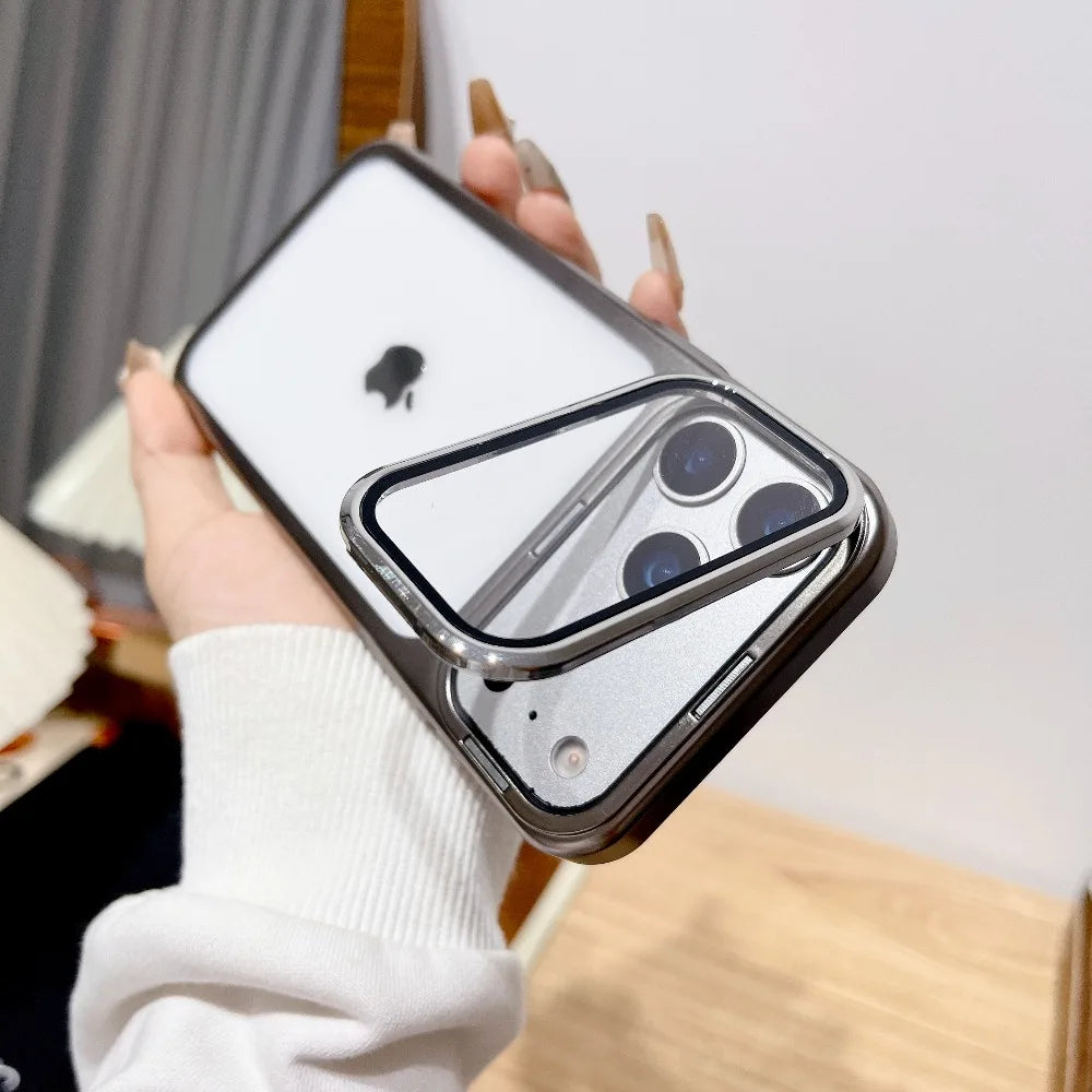 Ultra Thin Transparent Camera Stand Case for iPhone 17 / 17 Pro / 17 Air / 17 Pro Max – Plated Glass Shockproof Cover