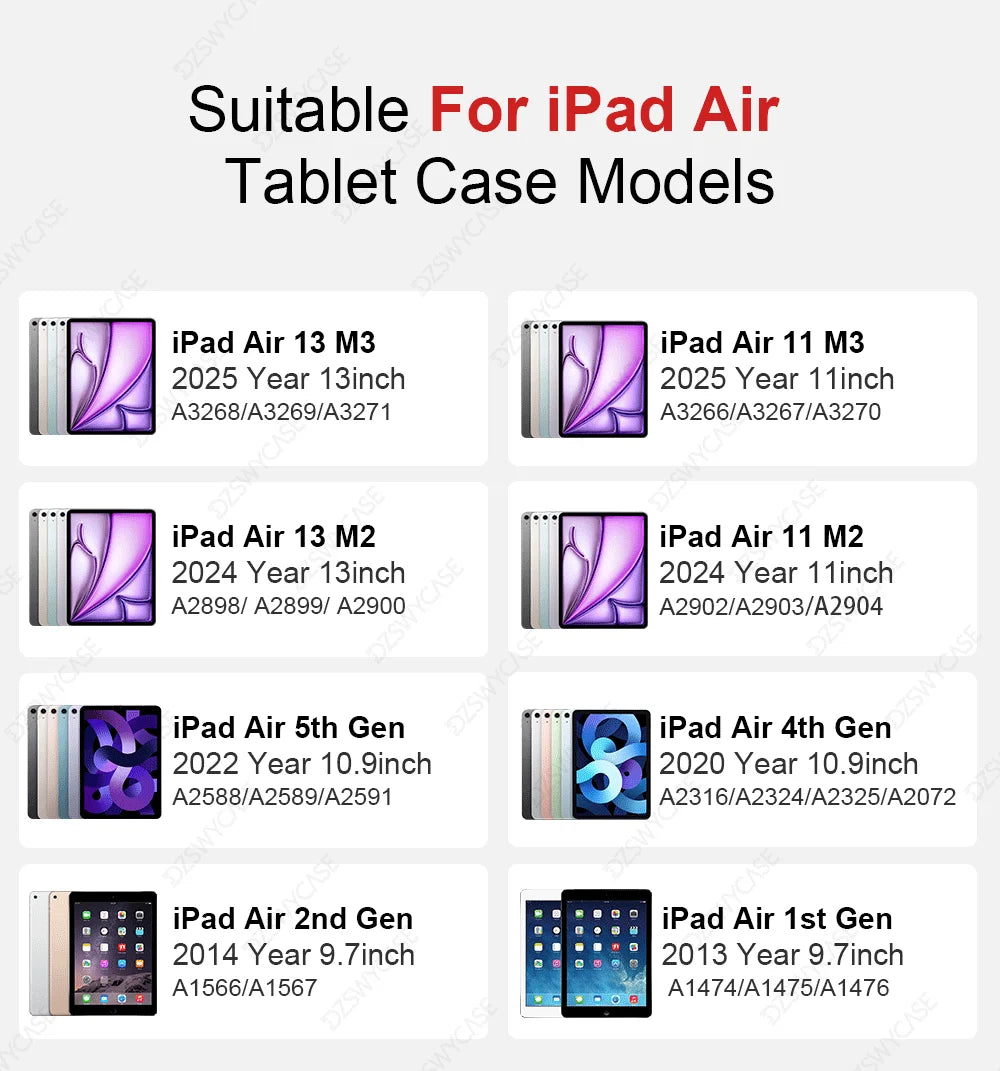 Clear iPad Case with Pencil Holder for iPad 9.7"–13" Series – Protective Transparent Cover for iPad Air / Pro / Mini / 5th–11th Gen / M2 / M3 / M4