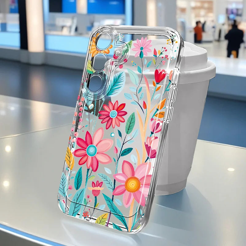 Flowers Vine Clear Case for Samsung Galaxy S21–S26 & A Series – Floral Transparent Protective Cover for Ultra / Plus / FE / 5G