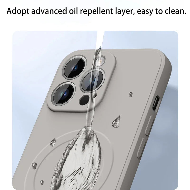 Liquid Silicone Magnetic Case for iPhone 11–16 Series – MagSafe Compatible Wireless Charging Shockproof Soft Protective Cover