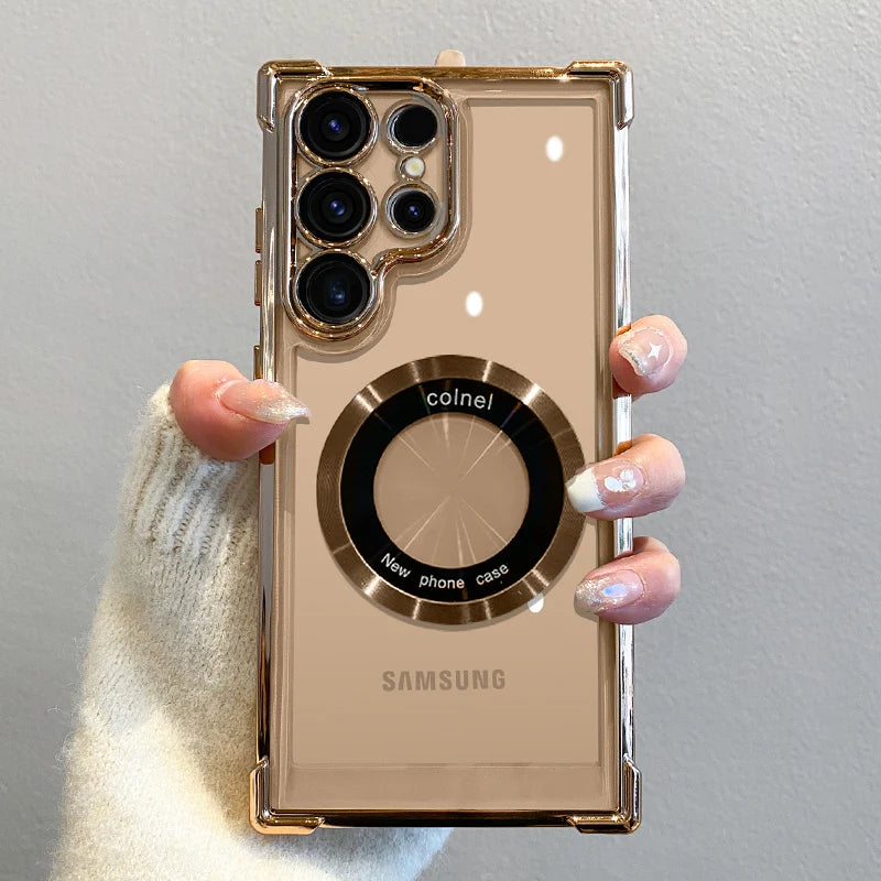 Luxury Magnetic Wireless Charging Case for Samsung Galaxy S22–S26 Series – Clear Protective Cover with Lens Protection for Ultra / Plus / FE / Note 20