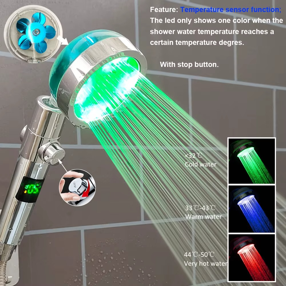 LED High Pressure Handheld Shower Head – Digital Display & Temperature Sensor