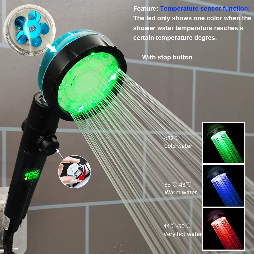 LED High Pressure Handheld Shower Head – Digital Display & Temperature Sensor