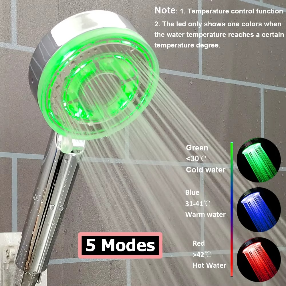 LED High Pressure Handheld Shower Head – Digital Display & Temperature Sensor